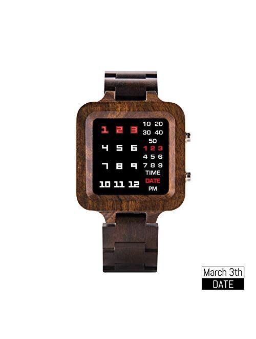 BOBO BIRD Digital Watch Mens Luxury Brand Design Night Vision Ebony Wooden Watch Unique Timepiece LED Display Watches