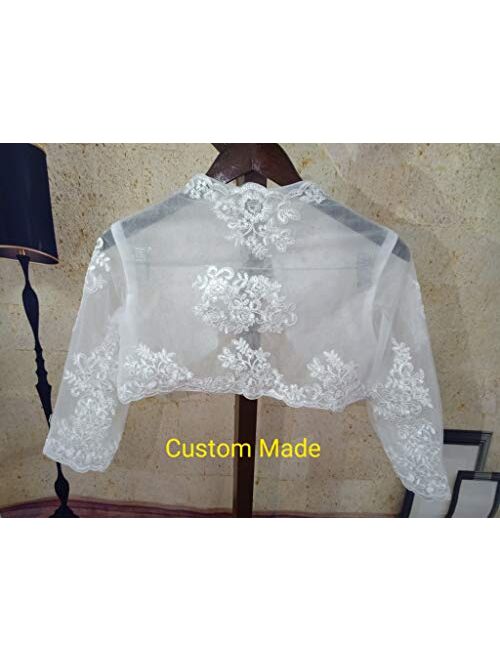 Melisa Women's Lace Wedding Jacket for Wedding Dress Scoop Neck Bridal Bolero Shrug with 3/4 Sleeves Appliques