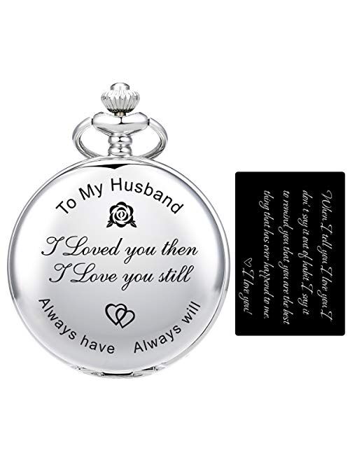 SIBOSUN Pocket Watch Men Personalized Chain Quartz from Son Daughter Child to DAD Engraved