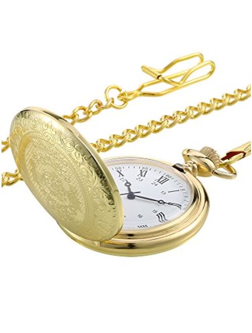 Pangda Vintage Pocket Watch Gold Steel Men Watch with Chain for Fathers Day Gift