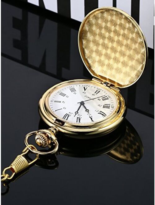Pangda Vintage Pocket Watch Gold Steel Men Watch with Chain for Fathers Day Gift