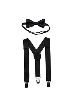 Sinen Baby Suspenders and Bow Tie Set Kids Suspender Bowtie Sets Adjustable Suspender Set for Boys and Girls-Black, Large