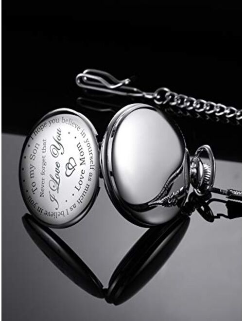 Hicarer Pocket Watch Gift for Son-Never Forget That, I Love You, Love Mom-from Mother to Son Pocket Watch with Chain