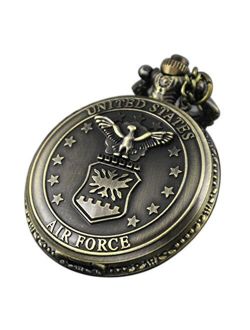 VIGOROSO Vintage Retro Pocket Watch UNITED STATES AIR FORCE Style Bronze Steampunk Chain in Box