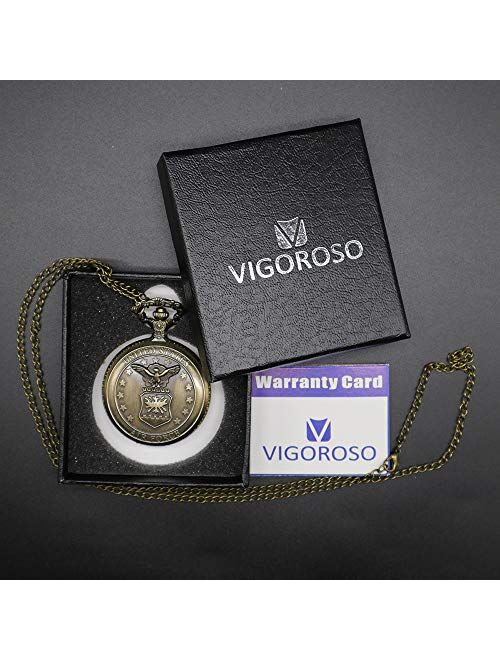 VIGOROSO Vintage Retro Pocket Watch UNITED STATES AIR FORCE Style Bronze Steampunk Chain in Box
