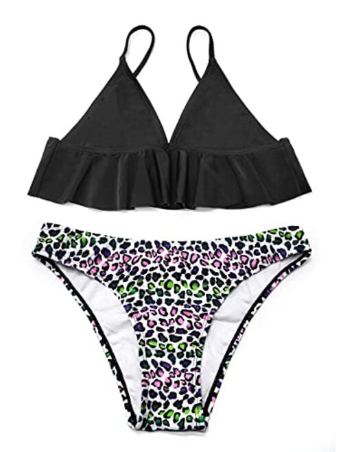 SHEKINI Girls Swimwear Halter Triangle Bikini Leopard Print Two Piece Swimsuits