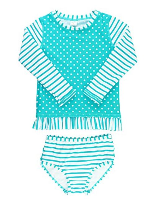 RuffleButts Baby/Toddler Girls Rash Guard 2-Piece Swimsuit Set - Long Sleeve Bikini with UPF 50+ Sun Protection