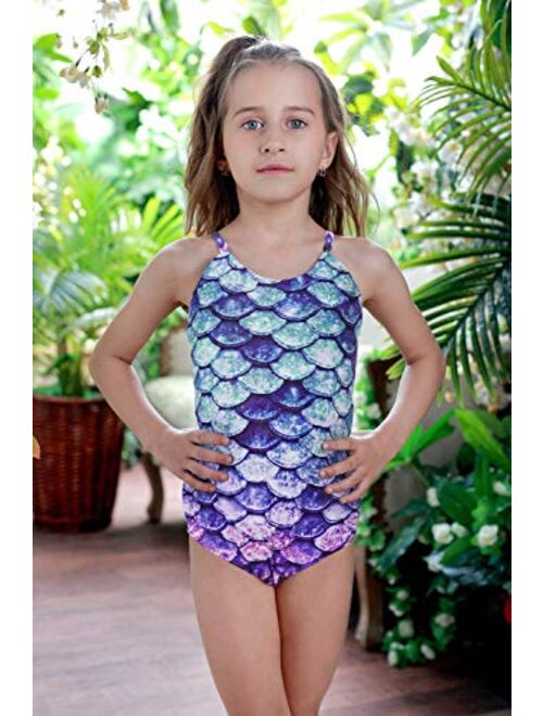Funnycokid Girls One Piece Swimsuits Printed Bathing Suit Adjustable Beach Swimwear 3-10 Years