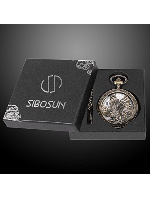 SIBOSUN Personalized Pocket Watch Engraved Back Case Birthday Graduation Men Women to My Son Daughter Eagle Scout Quartz