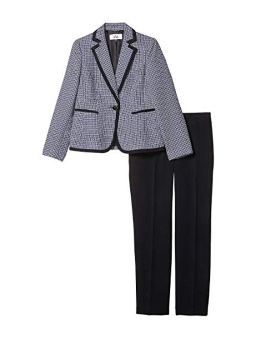 Le Suit Women's 1 Button Notch Collar Plaid Tweed Slim Pant Suit