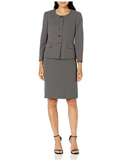 Le Suit Women's Collarless 5 Button Mini Diamond Novelty Seamed Skirt Suit