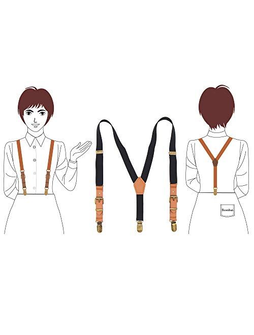 Suspenders for Boys Elastic Kids Pant Suspenders Y Back Tuxedo Braces with Brown Leather and Bronze Clips for Baby Boy