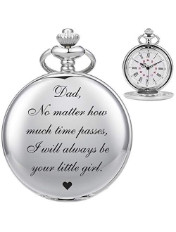 ManChDa Mens Womens Quartz Personalized Pocket Watch Engraved Engraving Customized with Chain Gift Box for Dad Father Papa Uncle Grandpa Grandfather Love