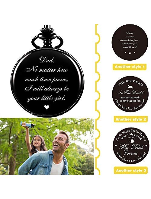 ManChDa Mens Womens Quartz Personalized Pocket Watch Engraved Engraving Customized with Chain Gift Box for Dad Father Papa Uncle Grandpa Grandfather Love