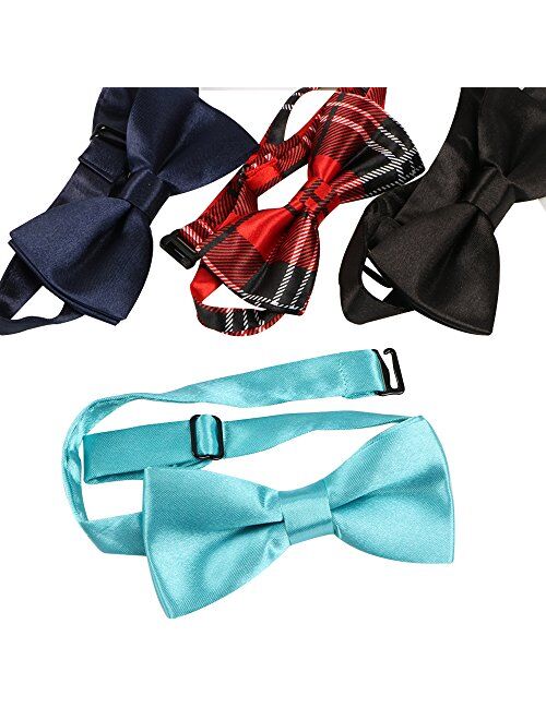 kilofly 4 Sets Boys Pre-tied Adjustable Neck Bow Ties + Elastic Suspenders Pack