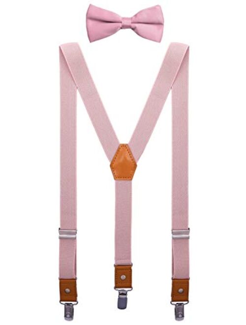 SUNNYTREE Mens Kids Suspenders Bow Tie Set Adjustable Y Back Elastic