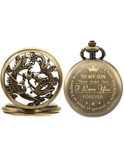 Pocket Watch Personalized Engraved Mechanical MOM to Son Birthday Graduation Dragon Phoenix
