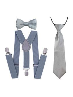 Suspenders Set for Boys, Adjustable Y-Shape Brace Belt with Bowtie and Necktie
