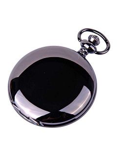 ShoppeWatch Pocket Watch Quartz Movement Black Case White Dial Arabic Numeral with Chain Full Hunter PW23