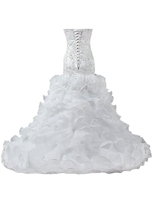 ANTS Women's Strapless Ruffles Wedding Dresses Mermaid Bridal Gowns