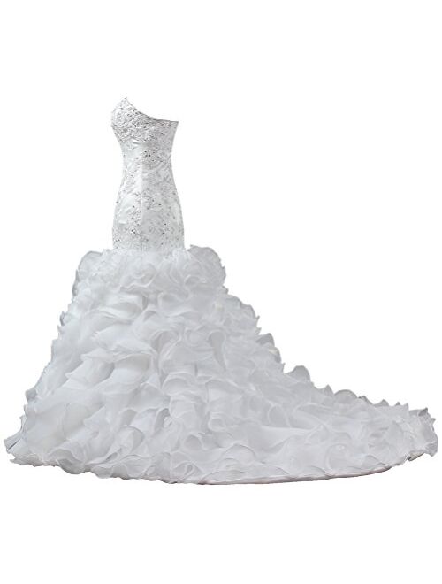 ANTS Women's Strapless Ruffles Wedding Dresses Mermaid Bridal Gowns