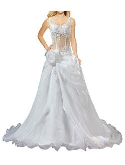 ANTS Straps Sleeveless Organza Sexy Wedding Dresses for Bride