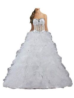 ANTS Women's Off Shoulder Ruffle Organza Crystal Bridal Wedding Dresses