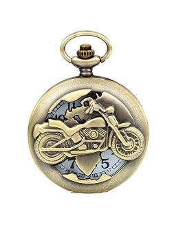 Jewelrywe Bronze Biker Motorcycle Pocket Watch Motorbike Motor Pocket Watch Necklace Pendant for Men Women for Mothers Day