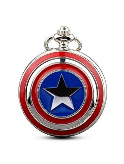 Mens Five-Pointed Star America Pocket Watch Quartz Movement Steampunk Fob Watches for Man Gifts