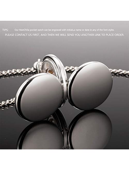 ManChDa Pocket Watch Retro Smooth Classic Mechanical Hand-Wind Pocket Watch Steampunk Roman Numerals Fob Watch for Men Women with Chain + Box