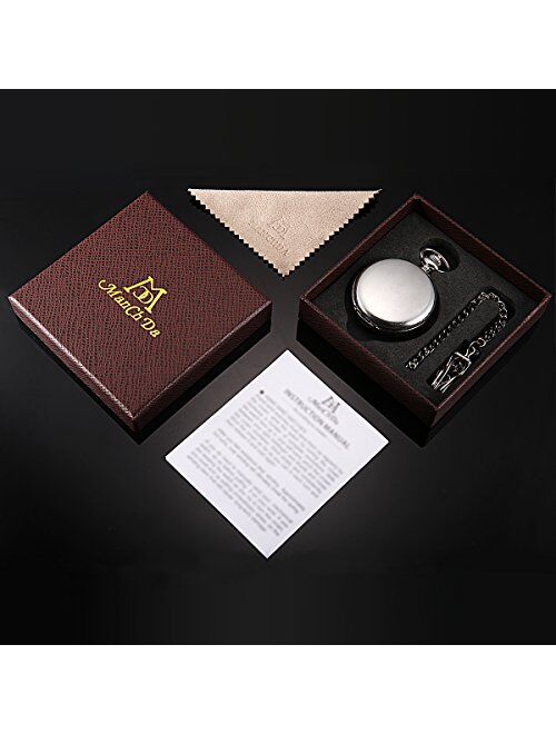 ManChDa Pocket Watch Retro Smooth Classic Mechanical Hand-Wind Pocket Watch Steampunk Roman Numerals Fob Watch for Men Women with Chain + Box
