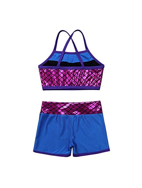 dPois Kids Girls' Polka Dots Strappy Top Bra with Shorts Set for Sports Workout Gymnastics Leotard Dancing