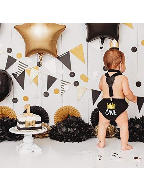 ODASDO Baby Boy 1st / 2nd Birthday Cake Smash Outfit Suspender + Bow Tie + Pants + Headband 4pcs Set Photo Props