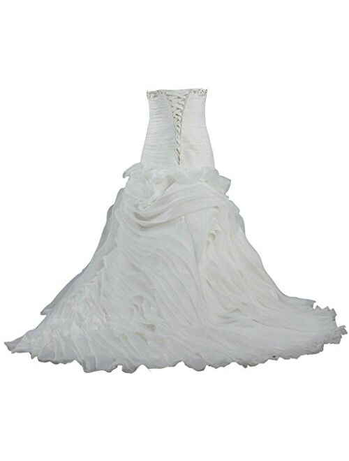 ANTS Women's Organza Strapless Turmpet Ruffles Wedding Dresses for Bride