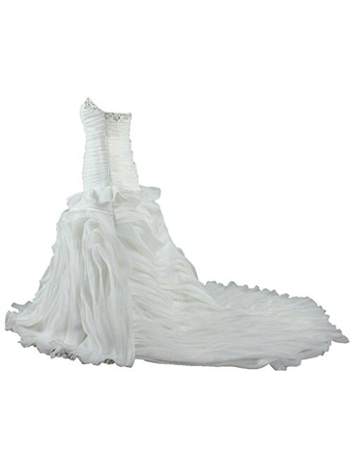 ANTS Women's Organza Strapless Turmpet Ruffles Wedding Dresses for Bride
