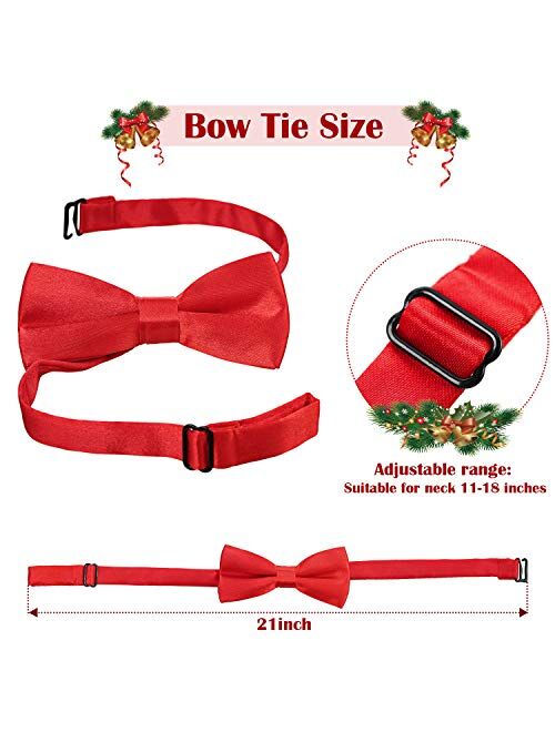 4 Pieces Kids Christmas Suspenders and Bowtie Set, Adjustable Suspender and Bowtie Party Favor Red and Green)