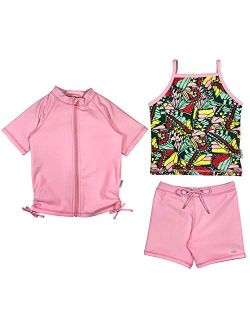 SwimZip Girls Short Sleeve Rash Guard Swim Shorts Set with UPF 50+