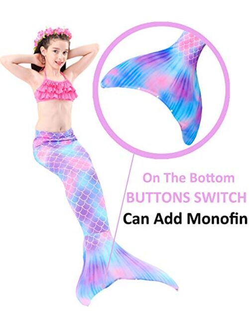 Mermaid Swimsuit for Girls, Mermaid Tails for Swimming, Swimmable Costume, Mermaid Bathing Suit Set No with Monofin