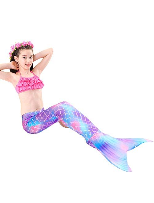 Mermaid Swimsuit for Girls Mermaid Bathing Suit Set No with Monofin Swimmable Costume Mermaid Tails for Swimming