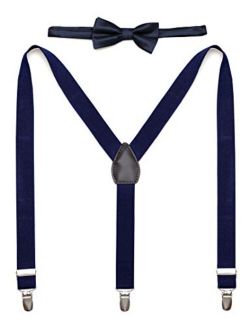 Kid n' Me Kids Adjustable Elastic Suspenders And Bow Tie Gift Set Solid Color Perfect for Babies, Toddlers, Boys and Girls