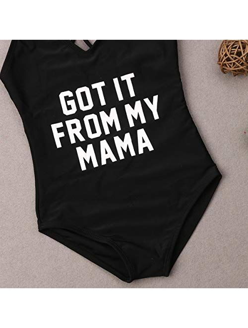 Mother Girl Swimwear Mommy and Me Matching One Piece Beach Wear Family Letters Print Cross Back Sporty Monokini