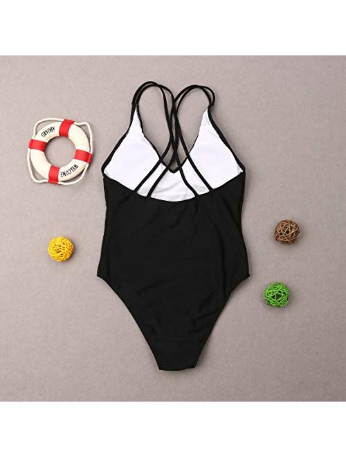 Mother Girl Swimwear Mommy and Me Matching One Piece Beach Wear Family Letters Print Cross Back Sporty Monokini