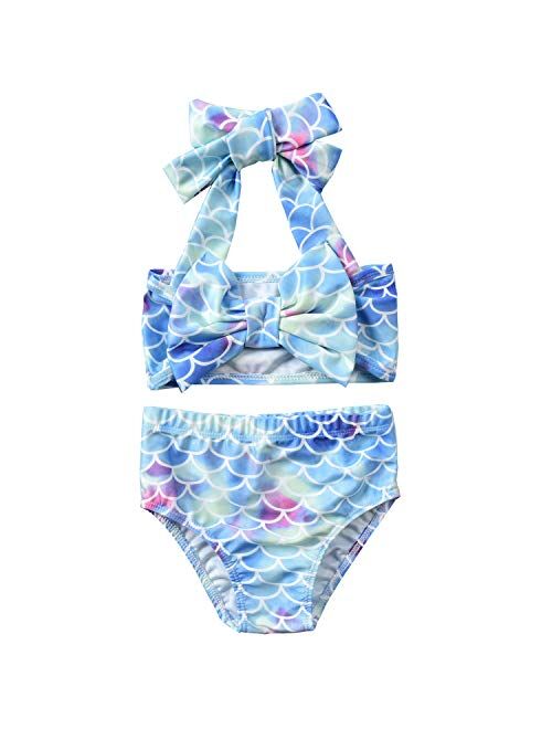Cute Watermelon Print Baby Girls 2Pcs Bikini Bathing Swimsuit Halter Tube Tops Floral Bottoms Summer Sunsuit 