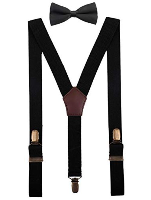 YJDS Boys Suspenders and Pre Tied Bow Ties Set Adjustable Strong Clips