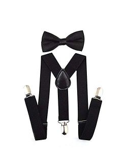 Kids Suspenders And Bow Tie Set Adjustable Suspender Bowtie Necktie Sets Gift For Boys And Girls