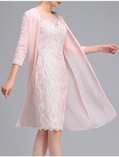 Newdeve Lace Mother Of The Bride Dresses With Jacket Tea Length Formal Gowns