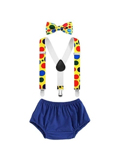 Baby Boys 1st 2nd Birthday Cake Smash Clothes Diaper Bow Tie Suspender 3PCS Outfit Set for Photography Party