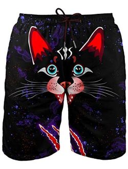 Asylvain Men's Swim Trunks Bathing Shorts with 3D Print Deisgn Quick Dry Boards with Mesh Lining About Knee