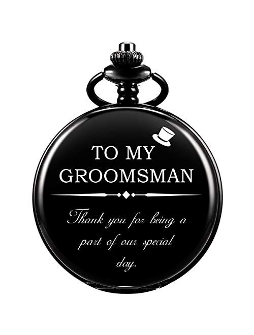 ManChDa Mens Womens Quartz Personalized Pocket Watch Engraved Engraving Customized with Chain Gift Box Wedding Gift for Groomsman Bestman Husband Dad Love