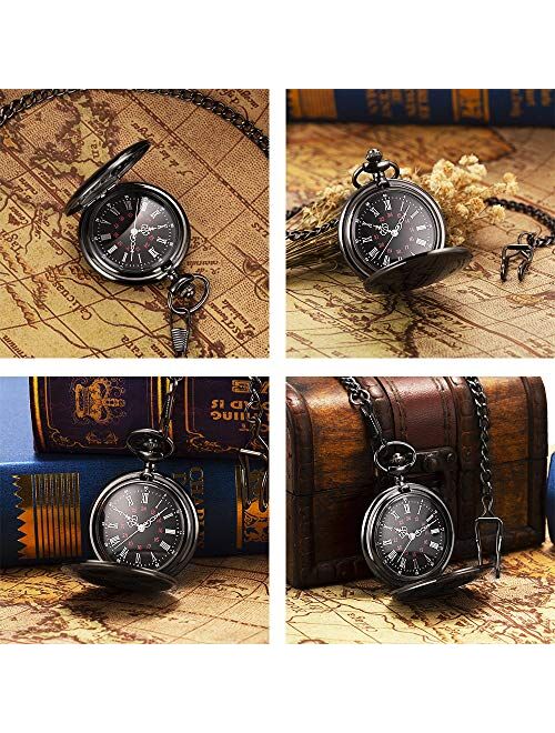 ManChDa Mens Womens Quartz Personalized Pocket Watch Engraved Engraving Customized with Chain Gift Box Wedding Gift for Groomsman Bestman Husband Dad Love